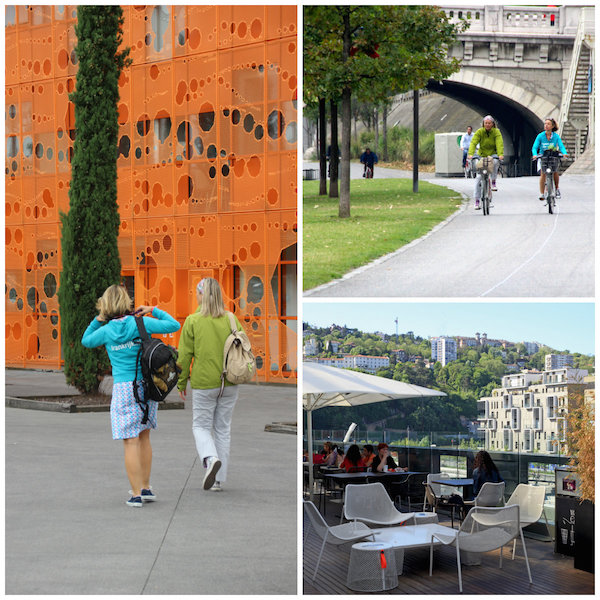 Radfahren in Lyon und Viertel La Confluence