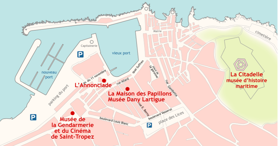 Karte van das Film-Museum in Saint Tropez