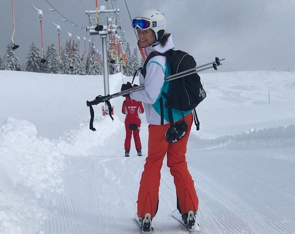 Carole im Skilift Plateau Beauregard
