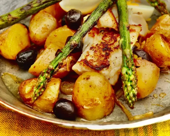 recept Frans vispannetje met kabeljauw en asperges